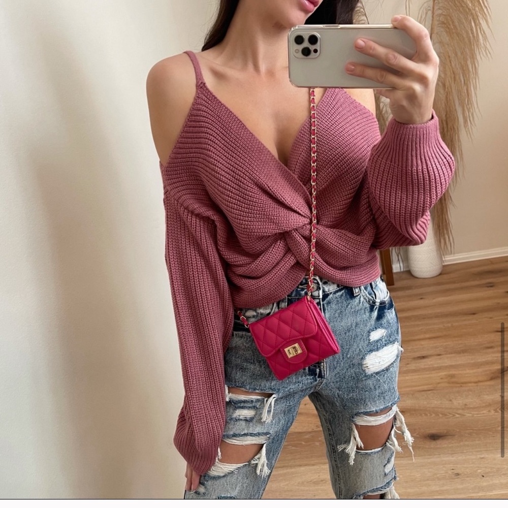 Pink mini quilted faux leather crossbody